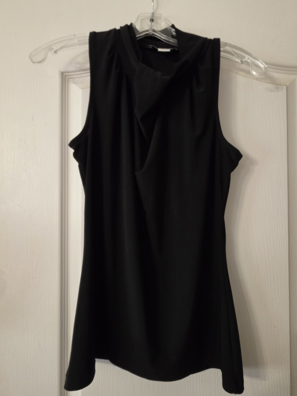White House Black Market Black Sleeveless Draped Neck Blouse